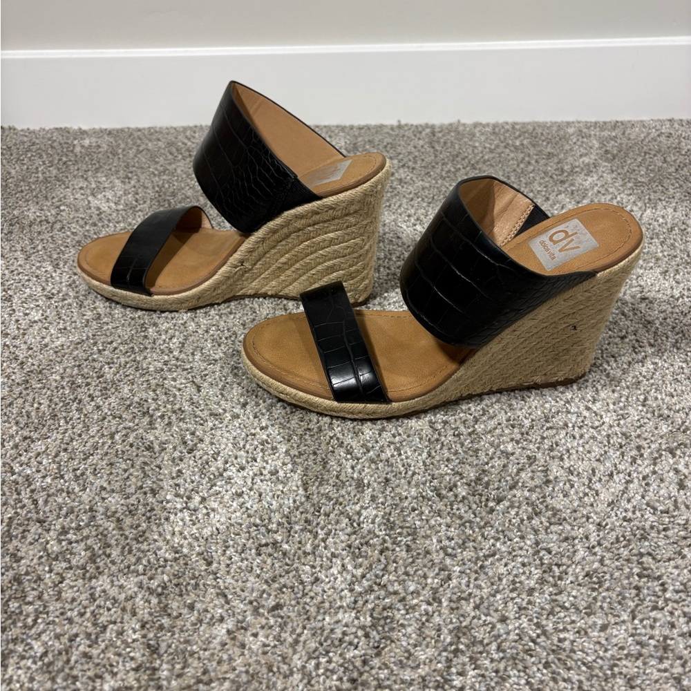 DV by Dolce Vita Black and Tan Wedge Sandals